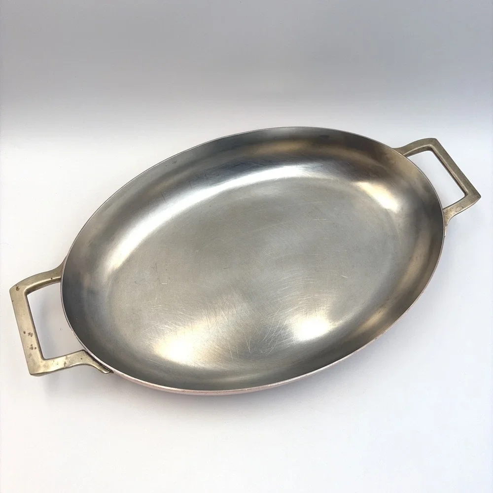 Vintage Paul Revere 1801 Copper Bottom Oval Au Gratin Pan Brass Handles 12